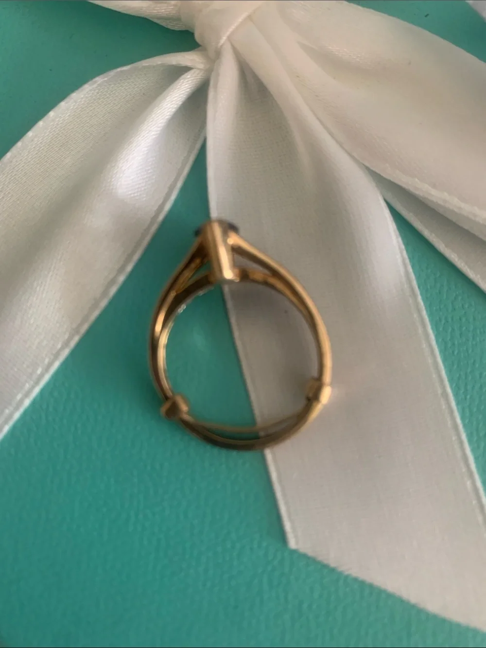 Vintage solid white and yellow gold channel diamonds and sapphire ring